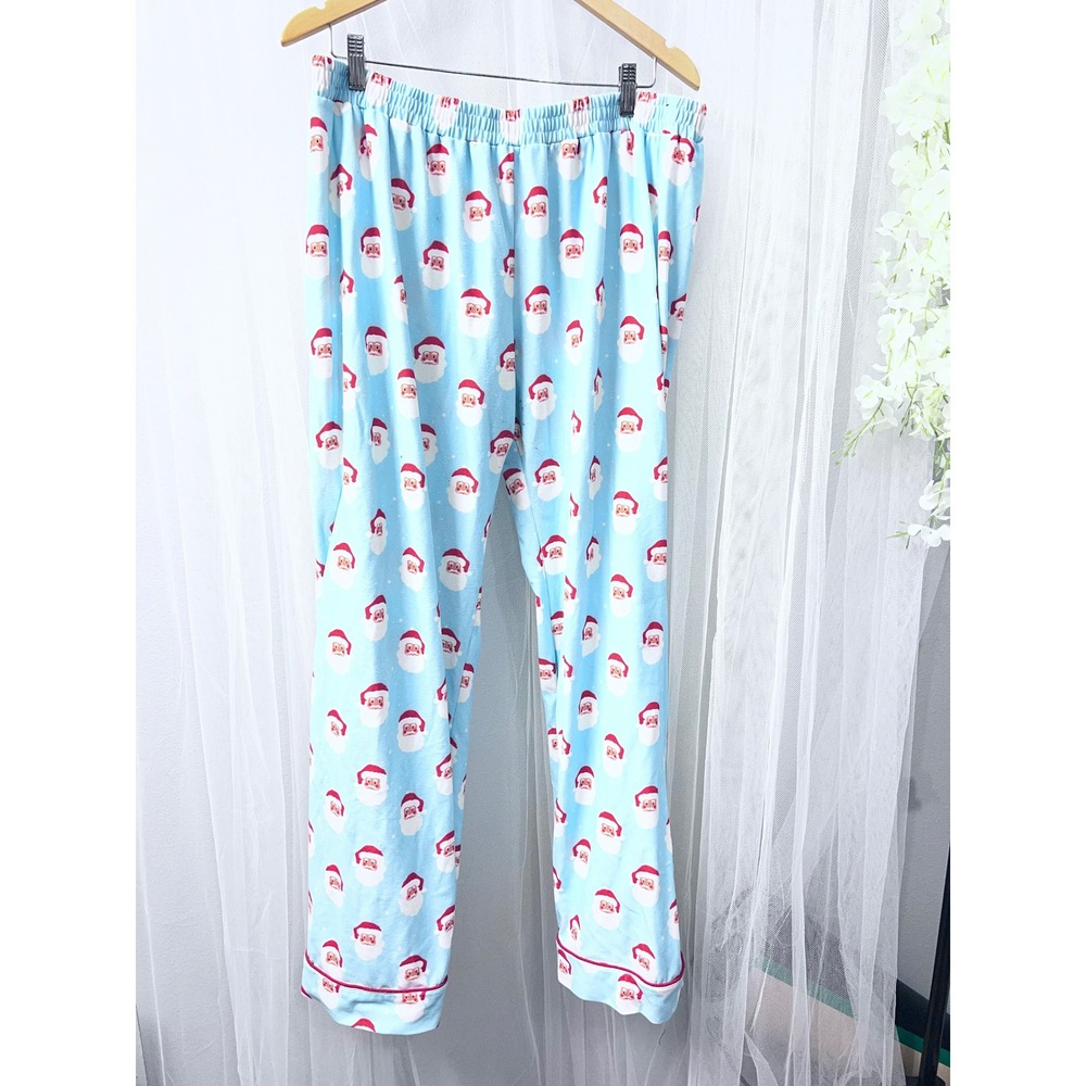 Sugar Bee Women 2XL Santa Claus Christmas Pajama Pants Light Blue Holiday PJs
